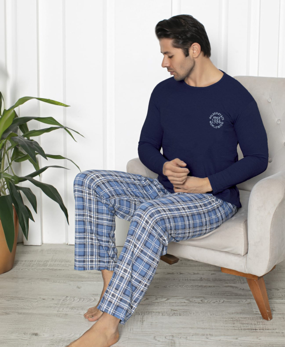 Pijama lunga bumbac pentru barbati, batal marime mare bleumarin 16232 [2]