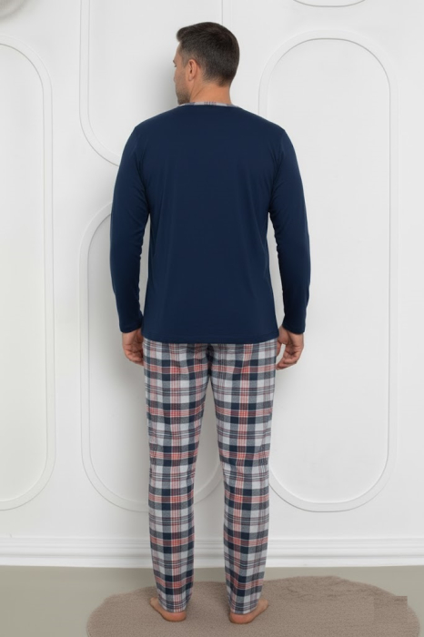 Pijama lunga bumbac pentru barbati, batal marime mare bleumarin 2658 [2]