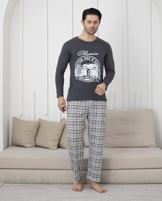 Pijama lunga bumbac pentru barbati, batal marime mare gri 15693 [1]