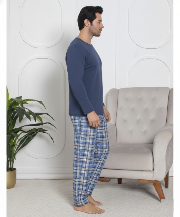 Pijama lunga bumbac pentru barbati, batal marime mare albastru 16233 [3]