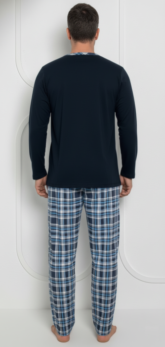 Pijama lunga bumbac pentru barbati, batal marime mare bleumarin 837 [2]
