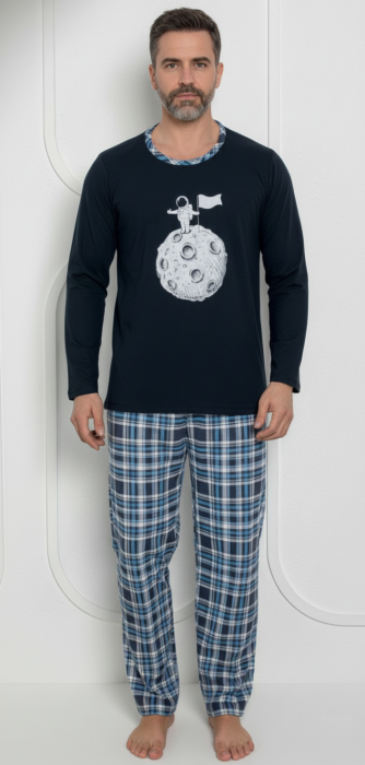 Pijama lunga bumbac pentru barbati, batal marime mare bleumarin 837 [1]