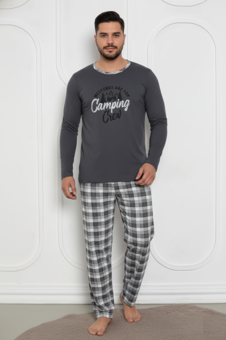 Pijama lunga bumbac pentru barbati, batal marime mare gri 835 [1]