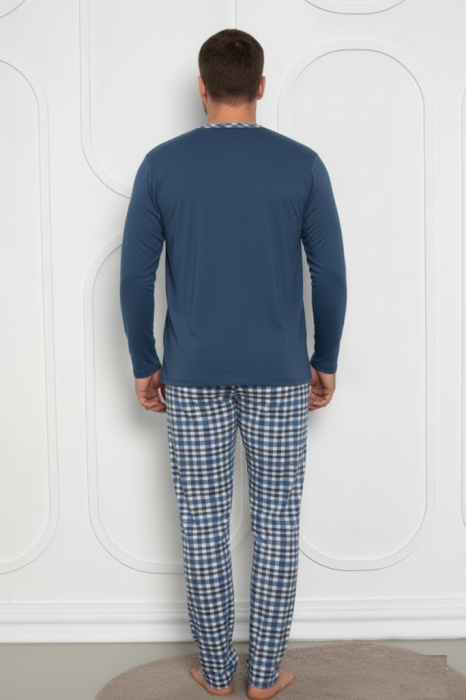 Pijama lunga bumbac pentru barbati, batal marime mare albastru 831 [2]