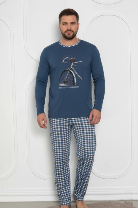 Pijama lunga bumbac pentru barbati, batal marime mare albastru 831 [1]