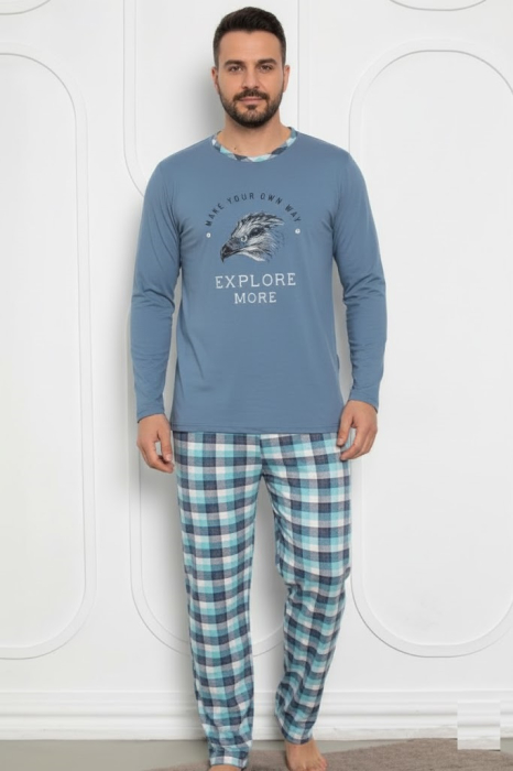 Pijama lunga bumbac pentru barbati, batal marime mare albastru 2662 [1]