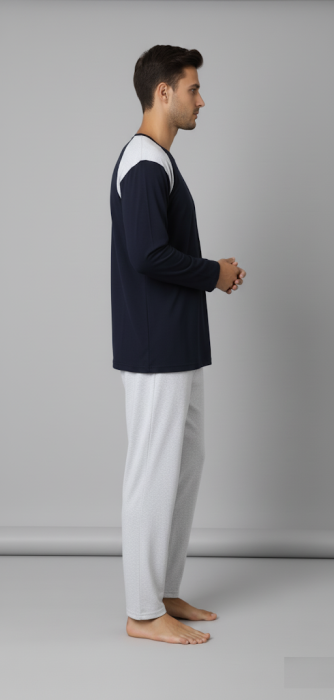 Pijama lunga bumbac pentru barbati, batal marime mare cu negru alb16202/3 [3]