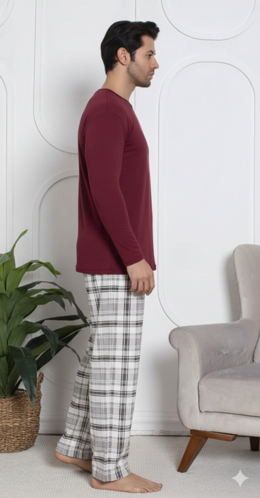 Pijama lunga bumbac pentru barbati, batal marime mare visiniu 16232 [3]