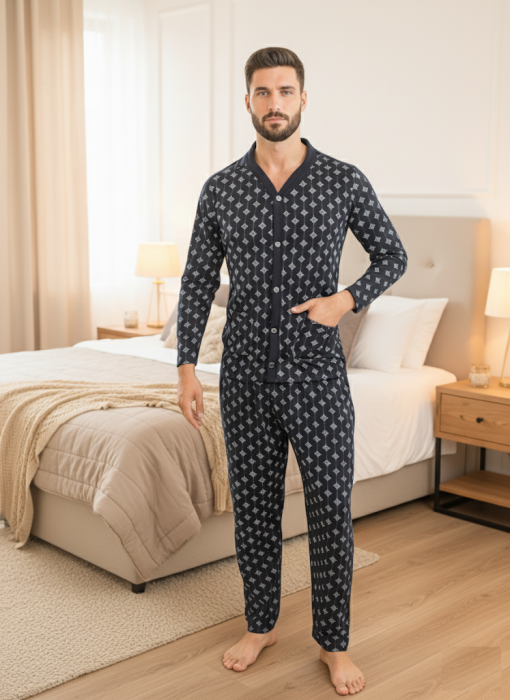 Pijama lunga bumbac pentru barbati, batal marime mare cu negru 16200 [1]