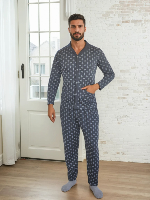 Pijama lunga bumbac pentru barbati, batal marime mare cu gri 16200 [1]