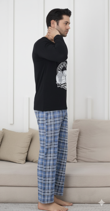Pijama lunga bumbac pentru barbati negru 15693 [3]