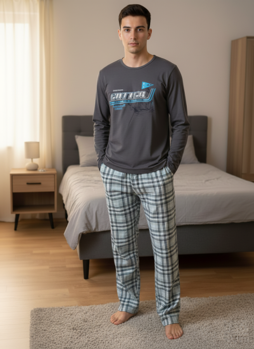 Pijama lunga bumbac pentru barbati gri 15694 [1]