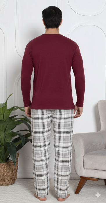 Pijama lunga bumbac pentru barbati, batal marime mare visiniu 16233 [2]