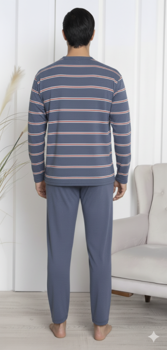 Pijama lunga bumbac pentru barbati, batal marime mare gri/albastru 16184 [2]