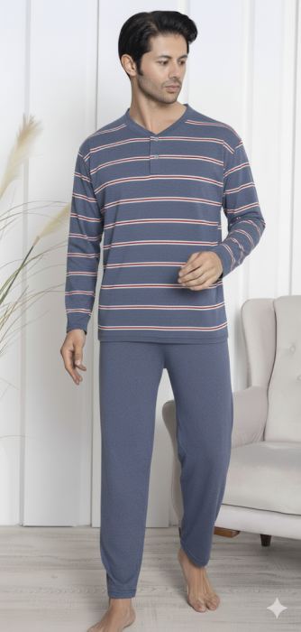 Pijama lunga bumbac pentru barbati, batal marime mare gri/albastru 16184 [1]
