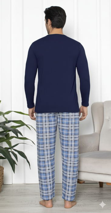 Pijama lunga bumbac pentru barbati, batal marime mare bleumarin 16233 [2]