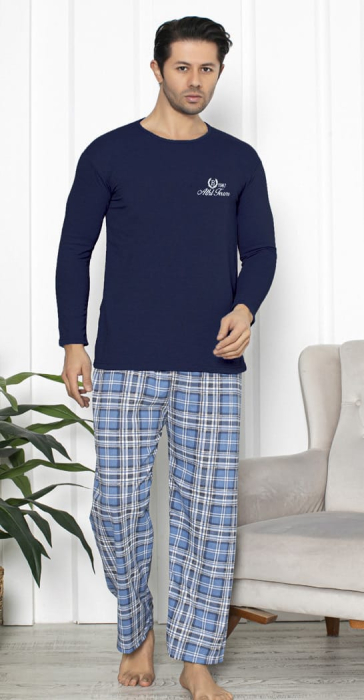 Pijama lunga bumbac pentru barbati, batal marime mare bleumarin 16233 [1]