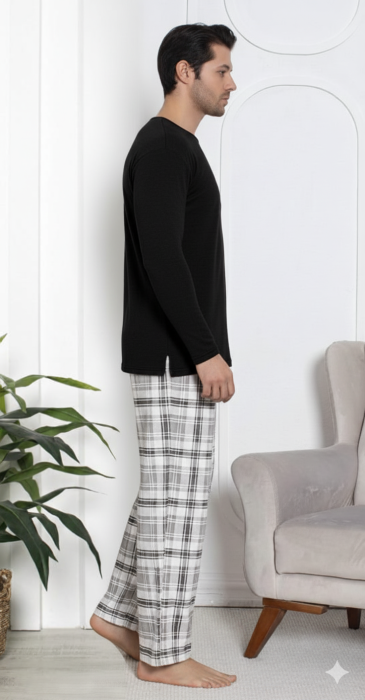 Pijama lunga bumbac pentru barbati, batal marime mare negru 16233 [3]