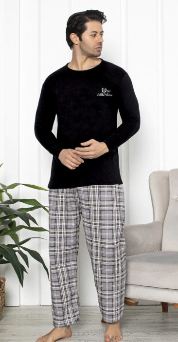 Pijama lunga bumbac pentru barbati, batal marime mare negru 16233 [1]