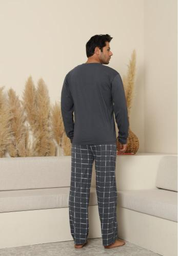 Pijama lunga bumbac pentru barbati cu buzunare la pantaloni, gri 70071 [2]