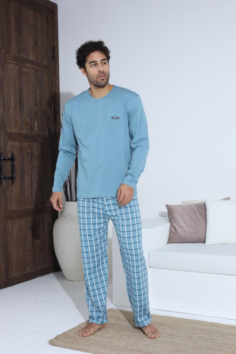 Pijama lunga bumbac pentru barbati, albastru 70013 [6]