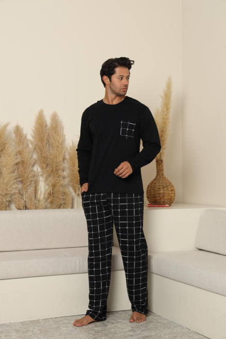 Pijama lunga bumbac pentru barbati, negru 70070 [5]