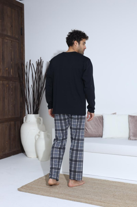 Pijama lunga bumbac pentru barbati cu buzunare la pantaloni, negru 70021 [6]