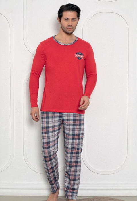 Pijama lunga bumbac pentru barbati, rosu gri 836 [1]