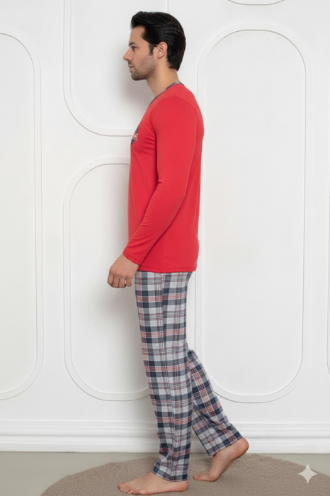 Pijama lunga bumbac pentru barbati, rosu gri 836 [3]