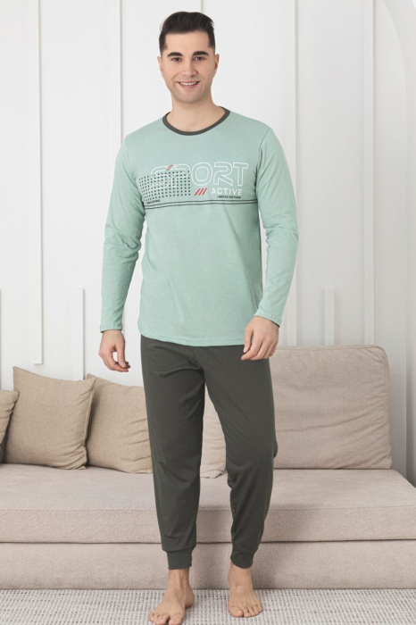Pijama lunga bumbac pentru barbati, gri/vernil 1203 [1]