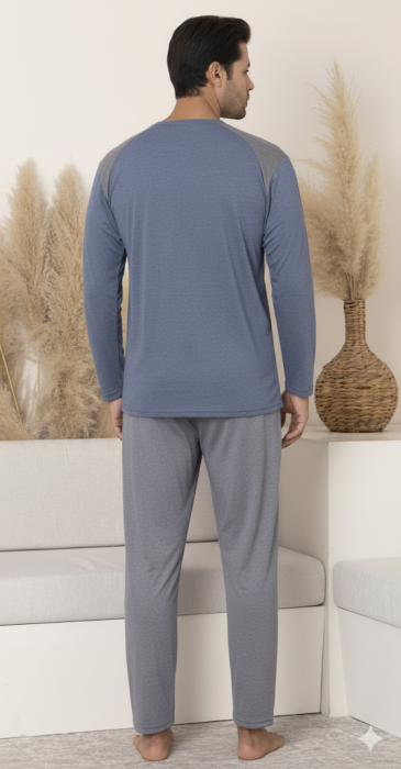 Pijama lunga bumbac pentru barbati albastru/gri 16203 [2]