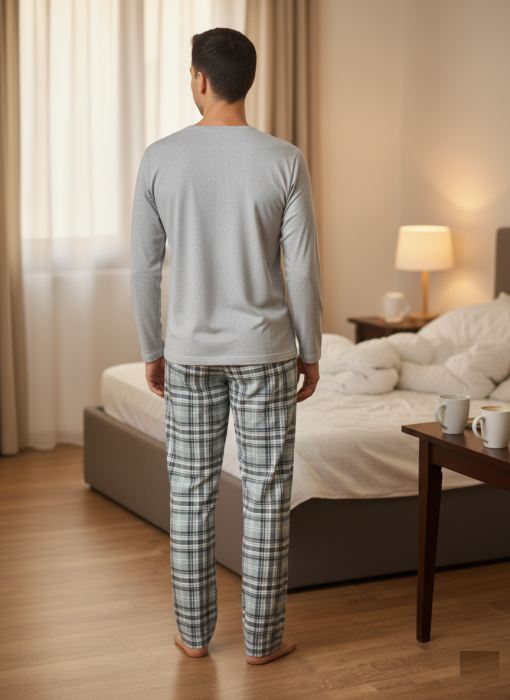 Pijama lunga bumbac pentru barbati gri deschis 15694 [3]