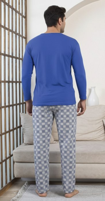 Pijama lunga bumbac pentru barbati albastru 16214 [2]