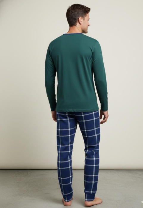 Pijama lunga bumbac fin si calitativ, buzunare la pantaloni 203 verde/albastru [3]