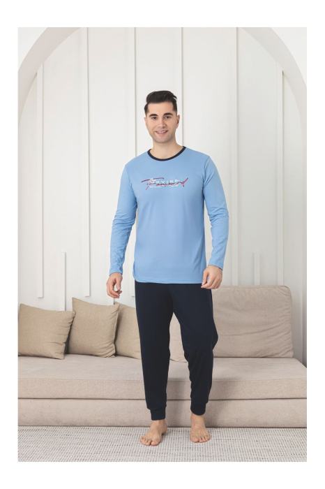 Pijama lunga bumbac pentru barbati, albastru 1204 [3]