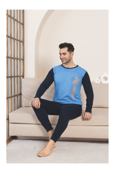Pijama lunga bumbac pentru barbati, albastru 1210 [2]