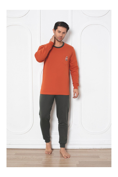 Pijama lunga bumbac interlock pentru barbati, gri/portocaliu 402 [3]