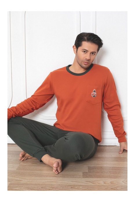 Pijama lunga bumbac interlock pentru barbati, gri/portocaliu 402 [2]