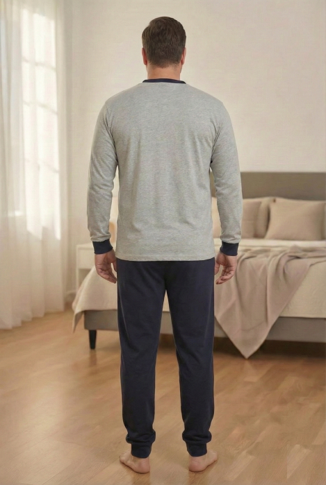 Pijama lunga bumbac pentru barbati, marime mare gri [2]