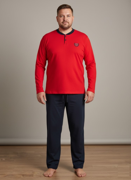 Pijama lunga bumbac pentru barbati, marime mare, rosu/negru [1]