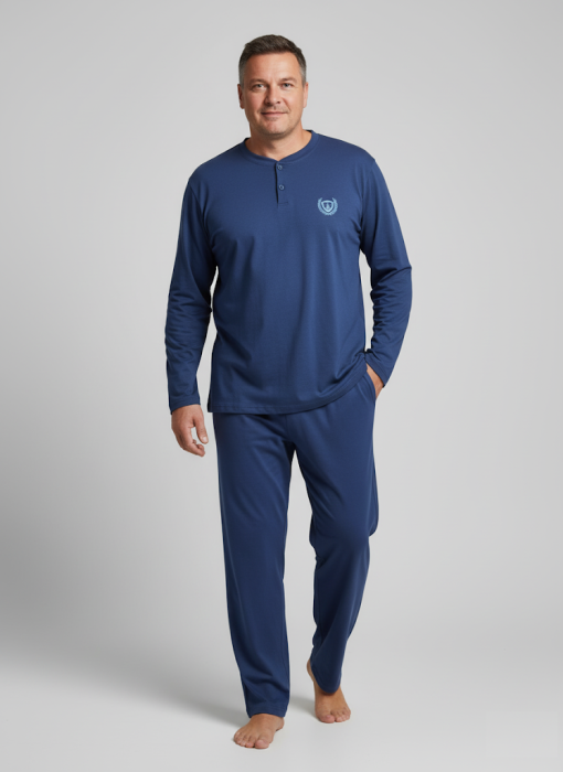 Pijama lunga bumbac pentru barbati, marime mare, bleumarin 1065 [1]