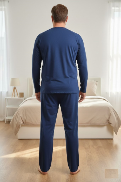Pijama lunga bumbac pentru barbati, marime mare, bleumarin [2]