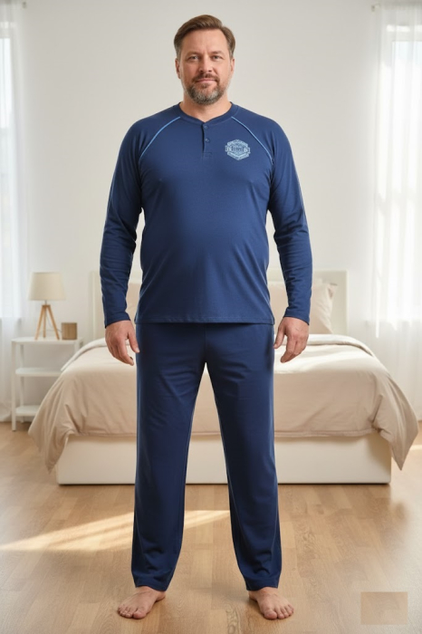 Pijama lunga bumbac pentru barbati, marime mare, bleumarin [1]
