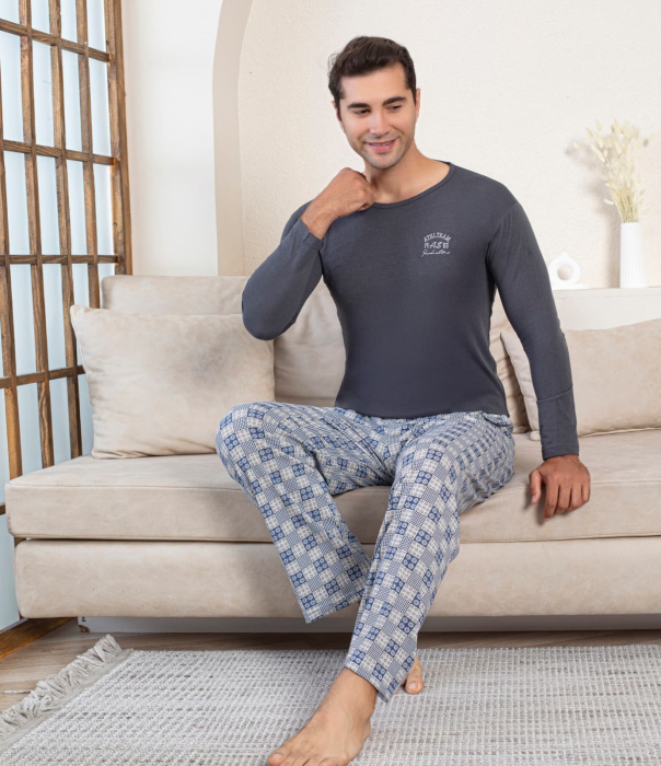 Pijama lunga bumbac pentru barbati gri 16214 [2]