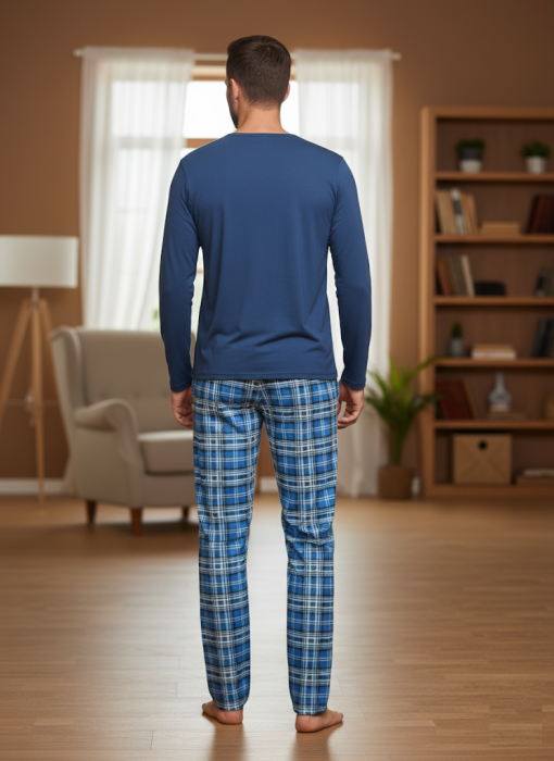 Pijama lunga bumbac pentru barbati albastru 15694 [2]