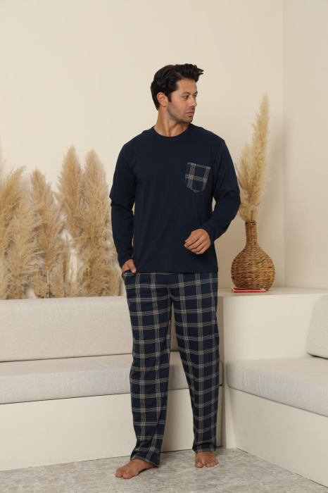 Pijama lunga bumbac pentru barbati, bleumarin 70075 [2]