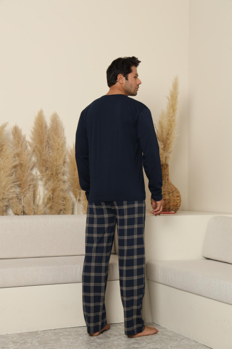Pijama lunga bumbac pentru barbati, bleumarin 70075 [5]