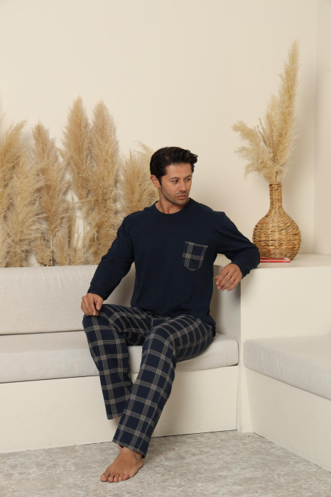 Pijama lunga bumbac pentru barbati, bleumarin 70075 [3]