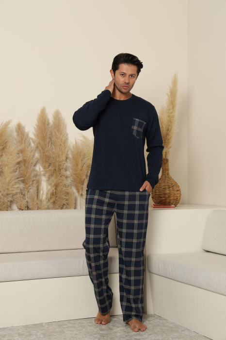 Pijama lunga bumbac pentru barbati, bleumarin 70075 [4]