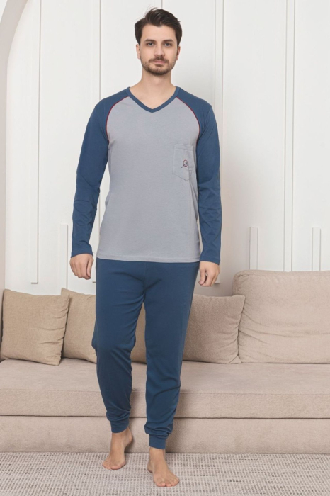Pijama lunga bumbac penye pentru barbati, albastru 1057 [1]